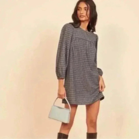 Reformation Jeans Celina Grid Deadstock Flannel Miniskirt Mini Tunic Dress Sz M - Picture 1 of 5